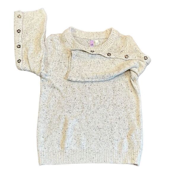 NWT Francesca’s Alya Heather Oat Crew Neck Sweater Button Sleeves Small - Picture 1 of 11